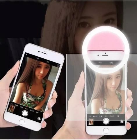 Luz De Selfie Ring Light Anel Led Flash Celular Recarregável Rosa