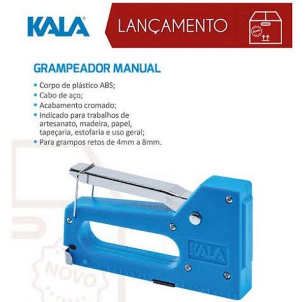 Grampeador Tapeceiro Madeira Plástico Kala Estilo Rocama em aço ABS Grampos 4 a 8mm