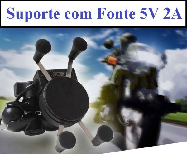 Suporte celular para Motocicleta em Metal Fonte 5V 2A  Até 7 Polegadas Tomate