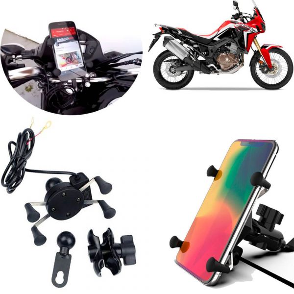 Suporte celular para Motocicleta em Metal Fonte 5V 2A  Até 7 Polegadas Tomate