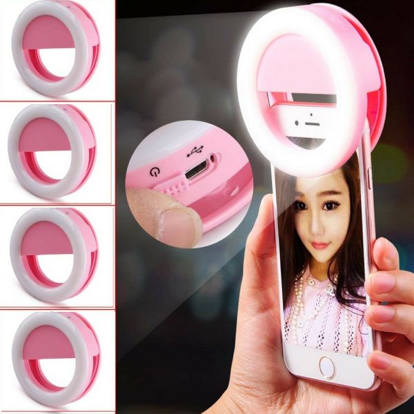 Luz De Selfie Ring Light Anel Led Flash Celular Recarregável Rosa